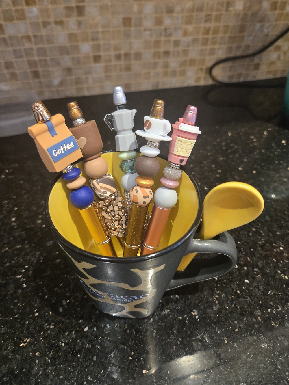 Decorative Coffee-Themed Gel Pens - Yellow Accent